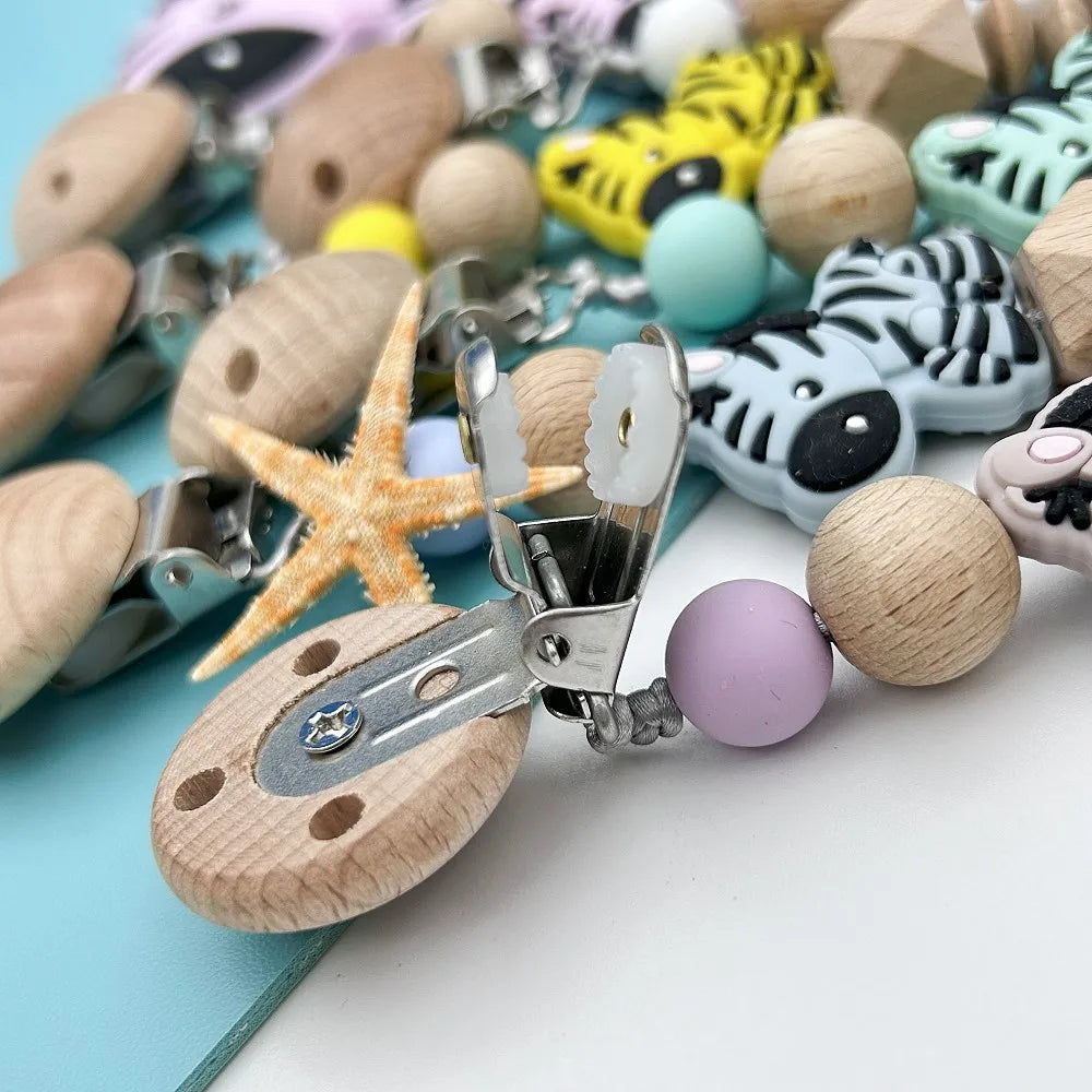 Personalized English Wooden Letters Name Baby Silicone Zebra Pendant Pacifier Clips Chains Holder Teether Baby Kawaii Toy Gifts