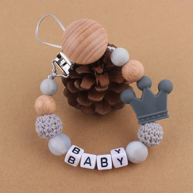 Baby Pacifier Clip Personalize Name custom crown princess Dummy Nipple Holder Chain Soother Chew Toys Teether Babies Accessories