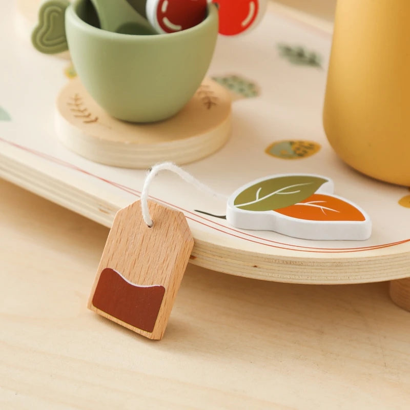 Wooden Montessori Toy Afternoon Tea Set Children Playing House Silicone Cups Pretend Play Food Learning Role Early Education Toy