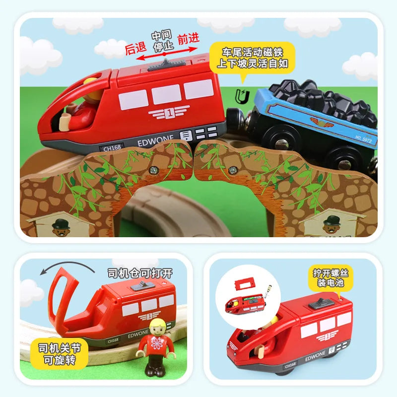 Wooden Train Track Highway Scene Set Railway Electric Magnetic Train Toy For All Brands Wooden Track Toy Boy G11