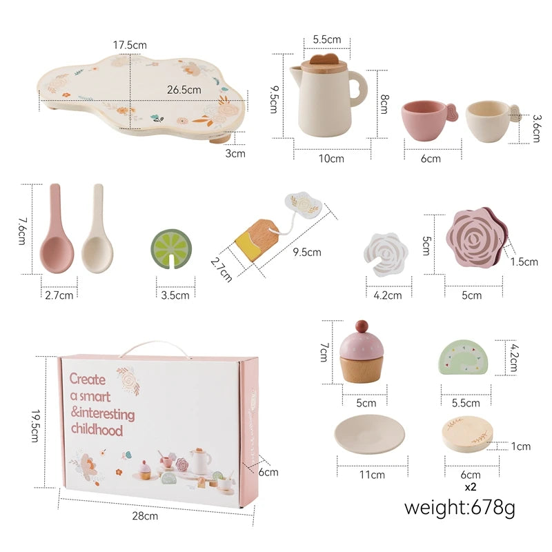 Wooden Montessori Toy Afternoon Tea Set Children Playing House Silicone Cups Pretend Play Food Learning Role Early Education Toy