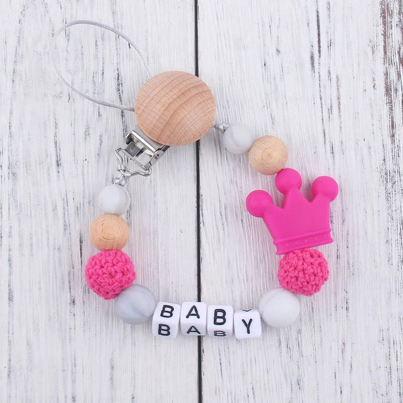 Baby Pacifier Clip Personalize Name custom crown princess Dummy Nipple Holder Chain Soother Chew Toys Teether Babies Accessories