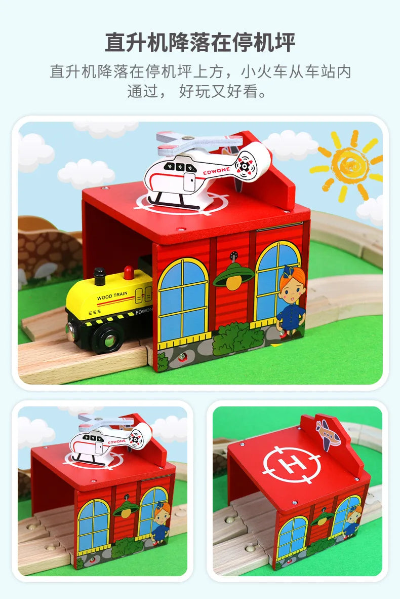 Wooden Train Track Highway Scene Set Railway Electric Magnetic Train Toy For All Brands Wooden Track Toy Boy G11