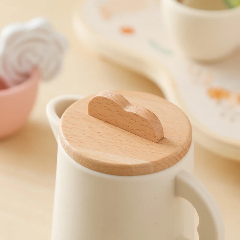 Wooden Montessori Toy Afternoon Tea Set Children Playing House Silicone Cups Pretend Play Food Learning Role Early Education Toy