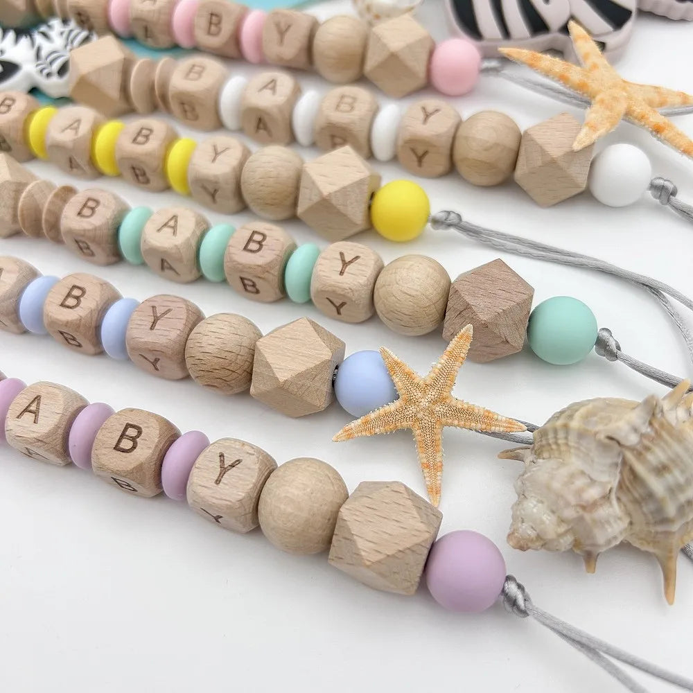 Personalized English Wooden Letters Name Baby Silicone Zebra Pendant Pacifier Clips Chains Holder Teether Baby Kawaii Toy Gifts