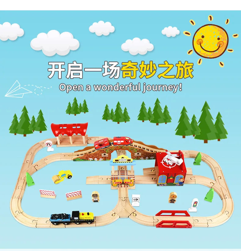 Wooden Train Track Highway Scene Set Railway Electric Magnetic Train Toy For All Brands Wooden Track Toy Boy G11