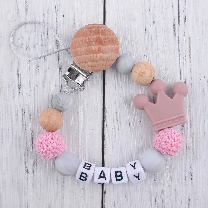 Baby Pacifier Clip Personalize Name custom crown princess Dummy Nipple Holder Chain Soother Chew Toys Teether Babies Accessories