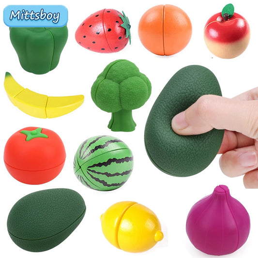 Simulation Magnetic Montessori Silicone Rubber Fruit Play House Strawberry Watermelon Banana Durian Toy Wooden Educational Toys