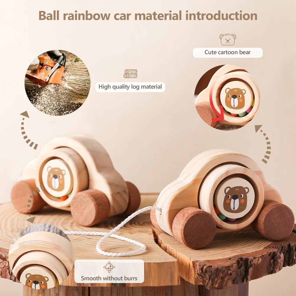 Baby Toy Wooden Car Ball Tug Toys Montessori Educational Cars Toys Small Car Toys Baby Toys 0 to 6 Months Toddler Boy toys Gifts