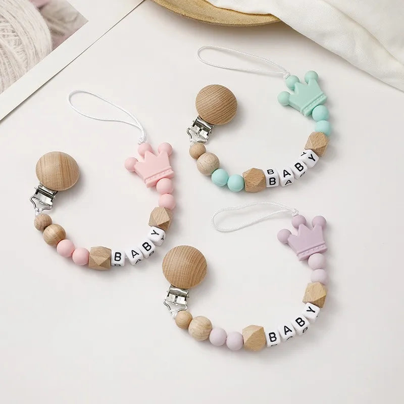 Baby Pacifier Clip Personalize Name custom crown princess Dummy Nipple Holder Chain Soother Chew Toys Teether Babies Accessories