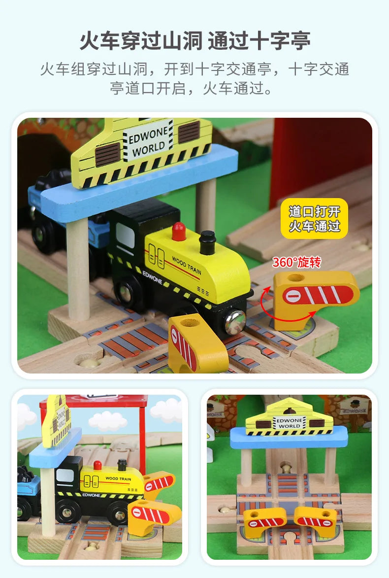 Wooden Train Track Highway Scene Set Railway Electric Magnetic Train Toy For All Brands Wooden Track Toy Boy G11